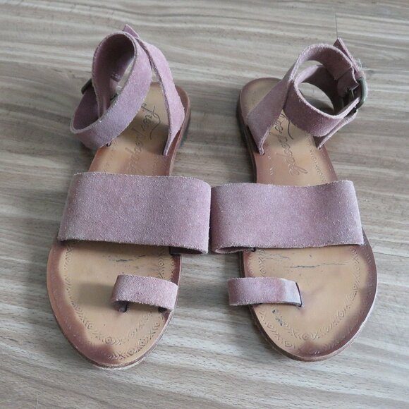 FREE PEOPLE Torrence Ankle Wrap Suede Sandals in Mauve Purple Boho - Size US 6.5 - Picture 5 of 16